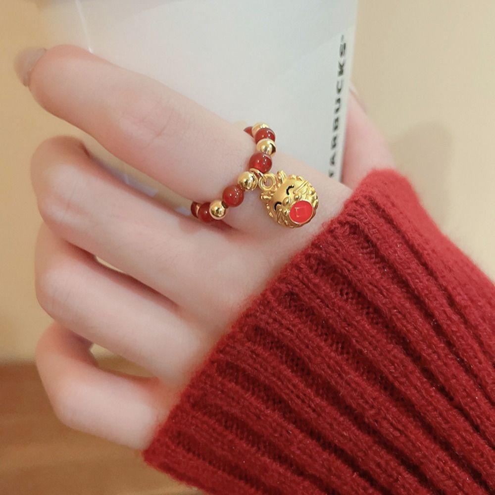 

Festive Dragon Ring Cute Beaded Elastic Rope Ring Finger Jewelry Beads Strand Ring Women