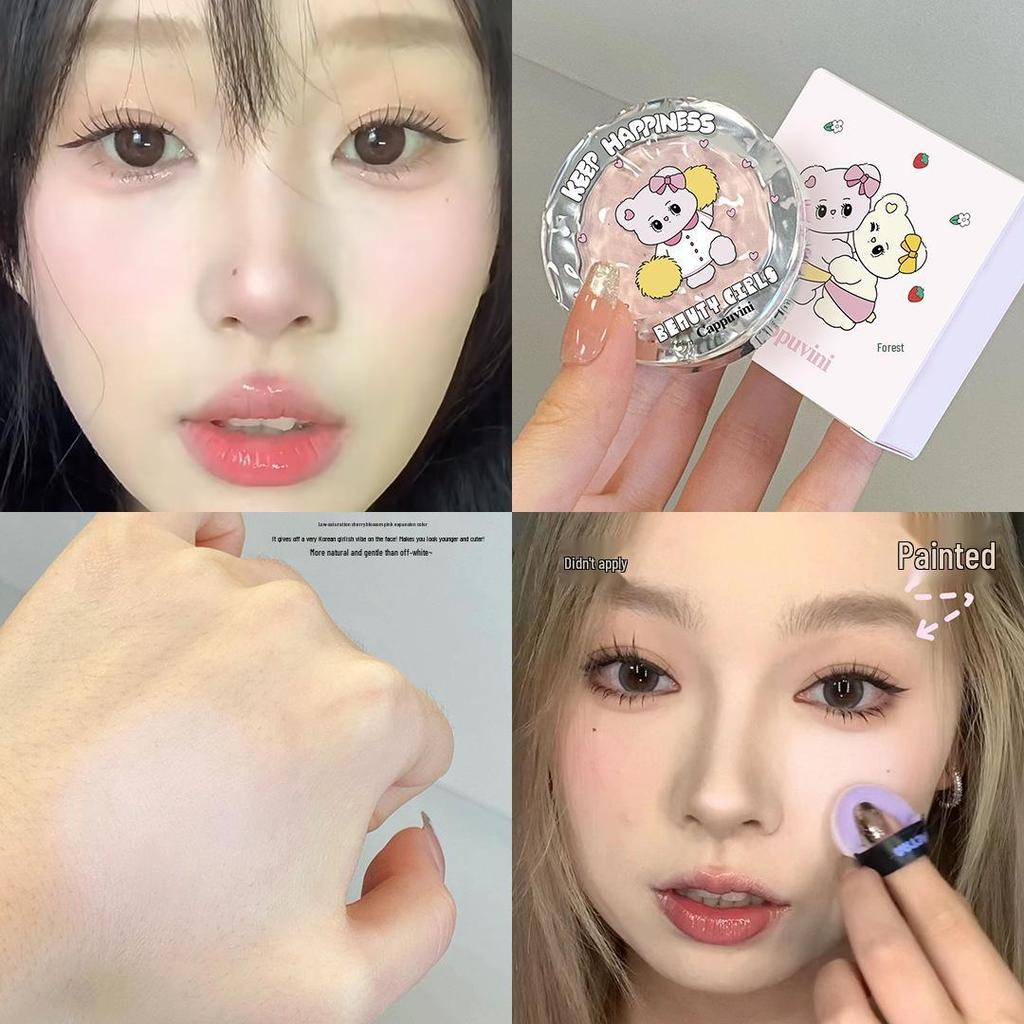 Cappuvini Cherry Blossom Pink Highlighter Powder Cake for Students - Brighten & Contour Face Makeup.