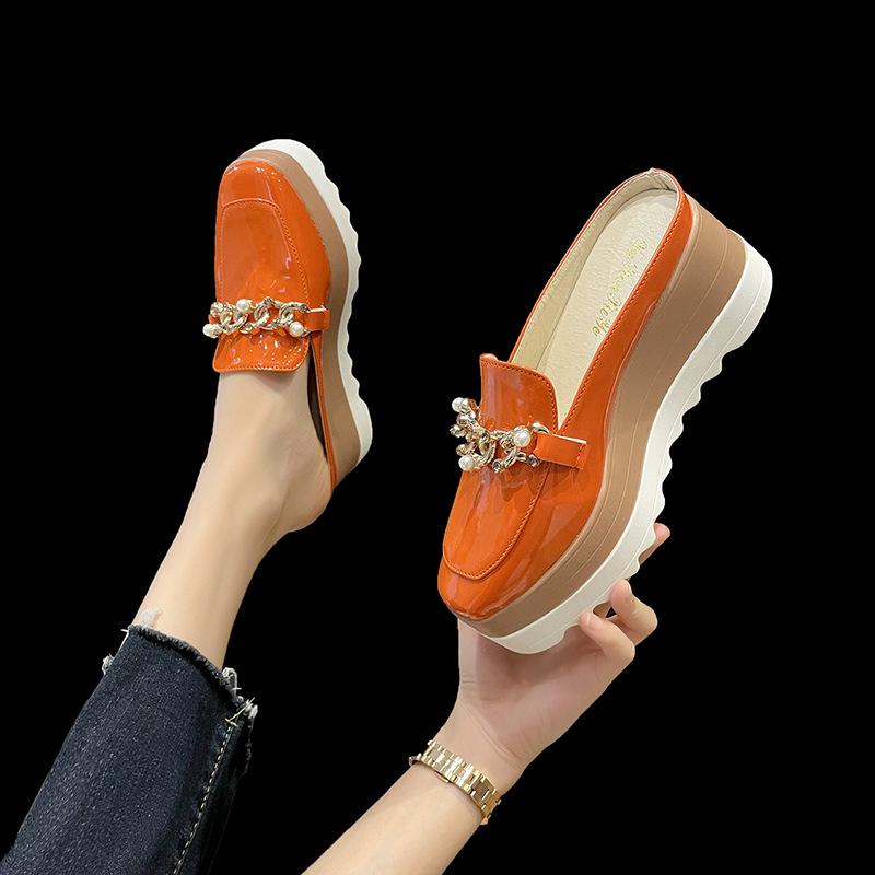 Thick bottom slope heel bag head slippers, wear new autumn large size casual without heel chain muffin slippers