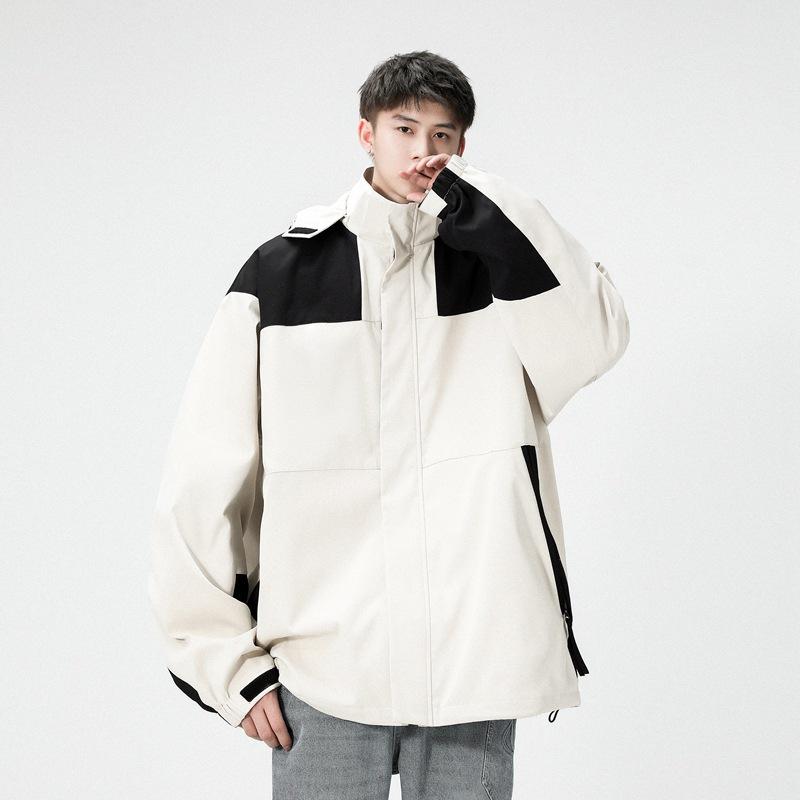 Outdoor Hooded Jacket Men's Autumn New Workwear Splicing Loose Contrasting Color Large Size Jacket Men's Coat Men's Clothing