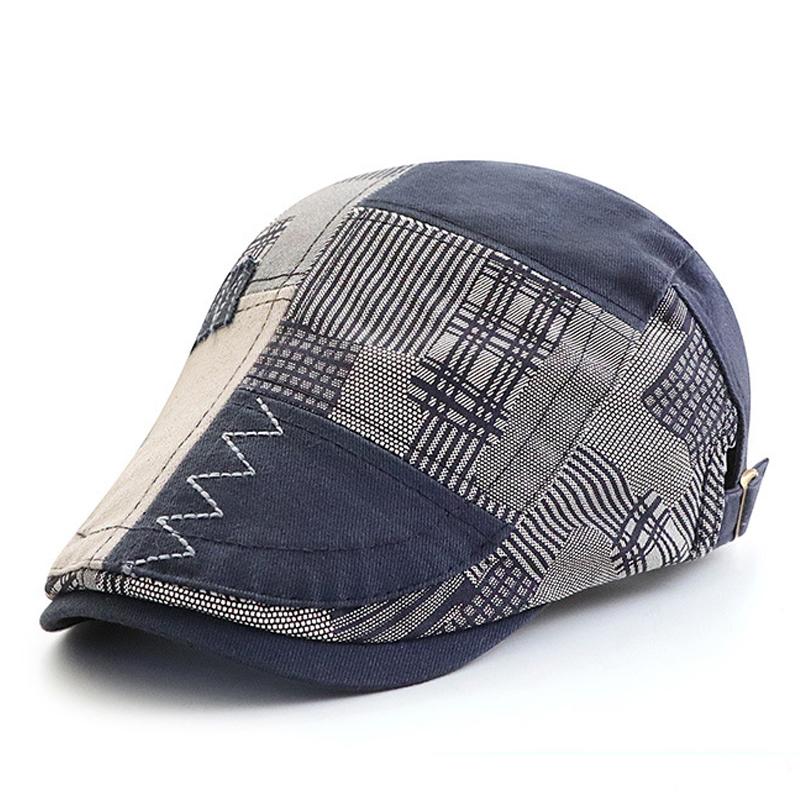 Designer Beret Hat Men Retro Newsboy Cap Patchwork Plaid Herringbone Flat Peaked Cap Women Driving Cabbie Gatsby Hat Casquette