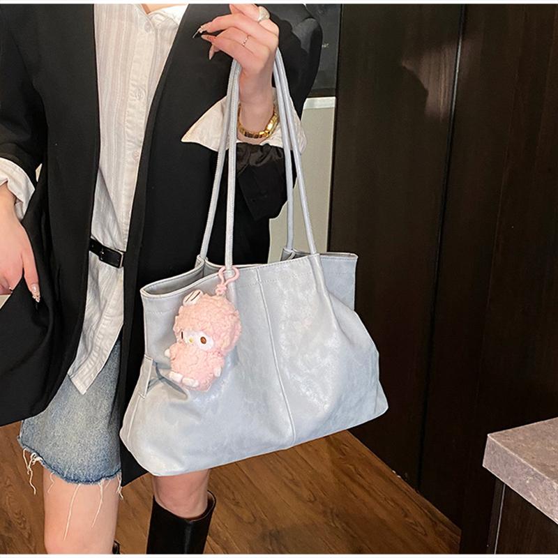 Soft Leather Tote Bag Large Capacity Solid Color Casual Shoulder Bag Minimalist Design For Work Women Lightweight Commut Handbag
