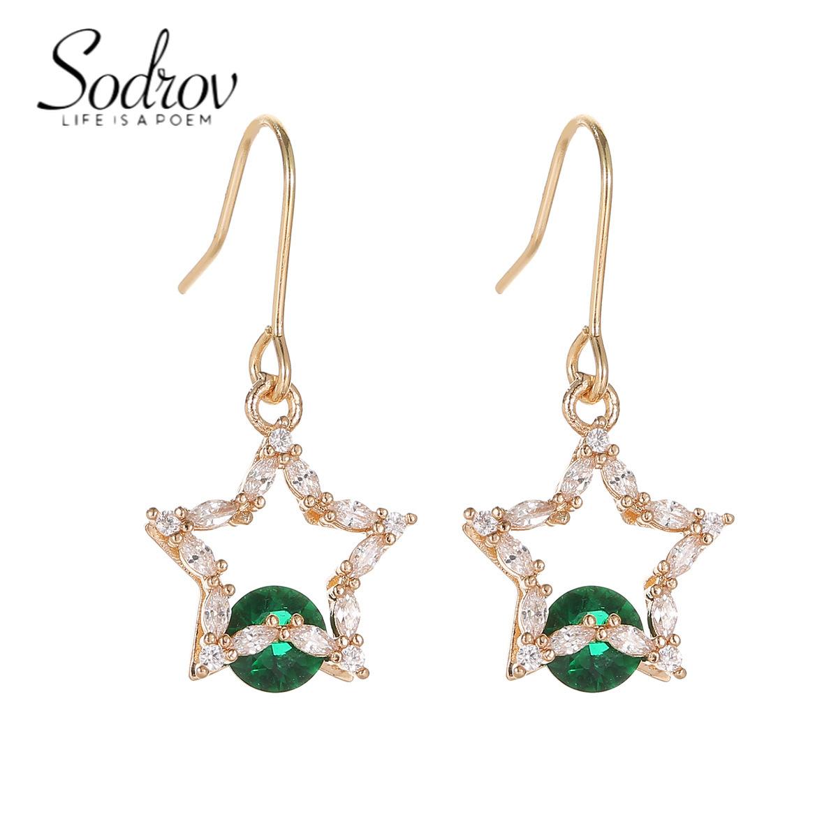 

Женские серьги SODROV с пятиконечной звездой золотого цвета, полые геометрические украшения для ушей из циркона «сделай сам»