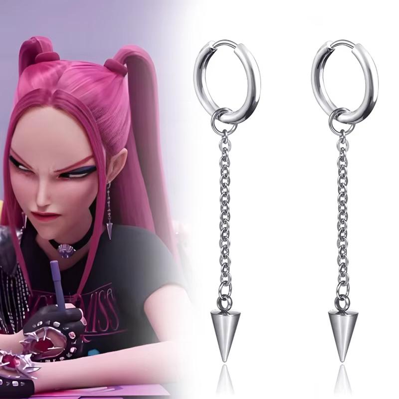 Anime Kpop Demon Hunters Mira Cosplay Earrings Gothic Tassel Chain Eardrop Rivet Pendant Hip Hop Ear Clips Jewelry Accessory