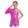 Mädchen Peplum Turnanzug Tanzkostüm Asymmetrisches Kalt-Schulter-Design mit transparenten Mesh-Rüschenärmeln Body