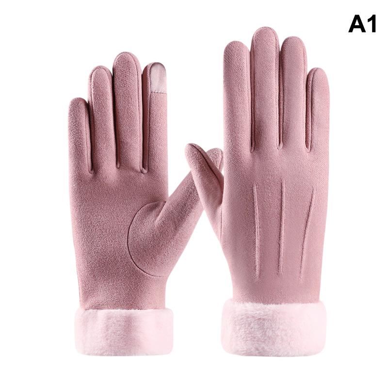 1 Pair Women's Warm Winter Gloves Touchscreen Gloves With Fur Cuff Plush Lining Cycling Sports Driving Windproof Warm Gloves
