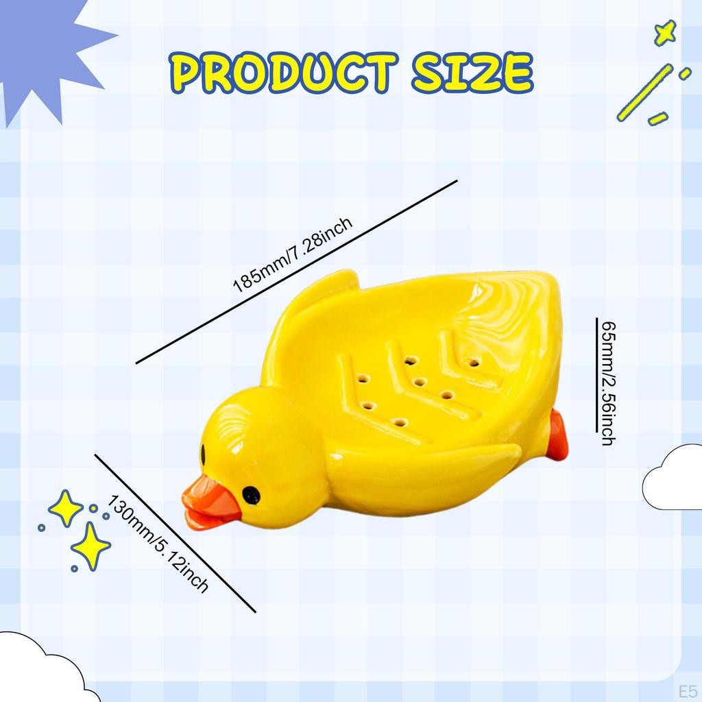 Duck Soap Dish Ceramic, Easy Cleaning, Cute Self Draining Tray for Washroom Bar Countertop