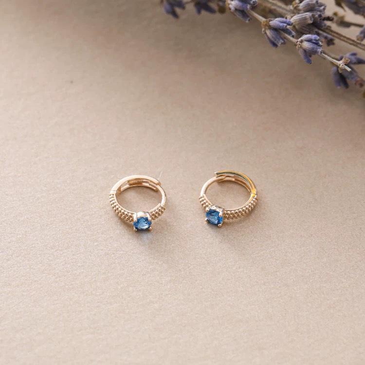 14K Gold Plated S925 Sterling Silver Blue Zircon Four-Prong Earrings for Women
