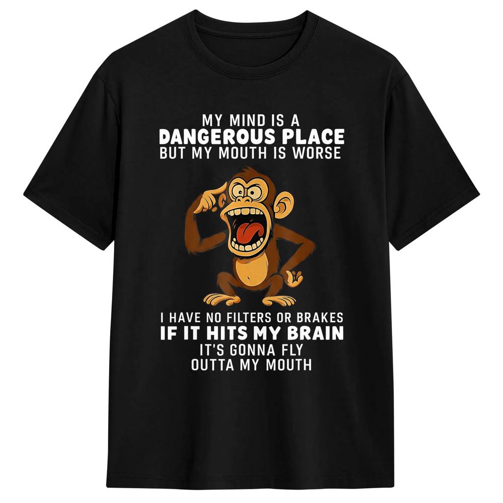 My Mind Is A Dangerous Place But My Mouth Is Worse Cat Funny Tshirt Unisexs Streetwear Tshirts Summer O Neck Hipster Tees Casual