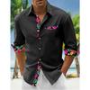 Men's linen shirt button beach shirt long sleeve floral lapel spring and autumn casual daily clothing clothing stitching