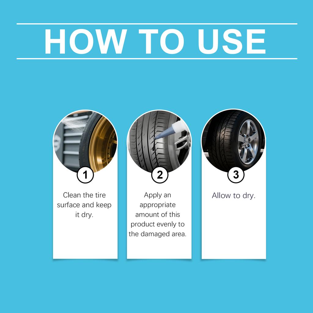 Tire Care Adhesive For Everyday Maintenance And Care Of Car Tire Sidewall Punctures, Damage, And Cracks