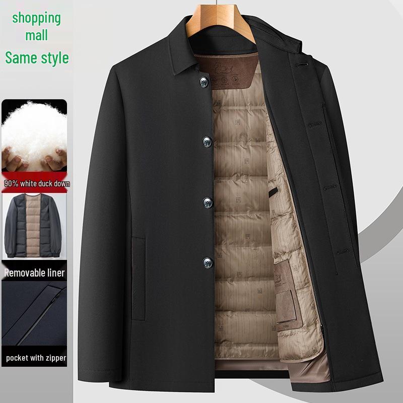 

Мужская модная зимняя куртка пуховик большого размера - Утепленное деловое пальто средней длины для пап среднего и пожилого возраста 180/XL (135-150 jin)