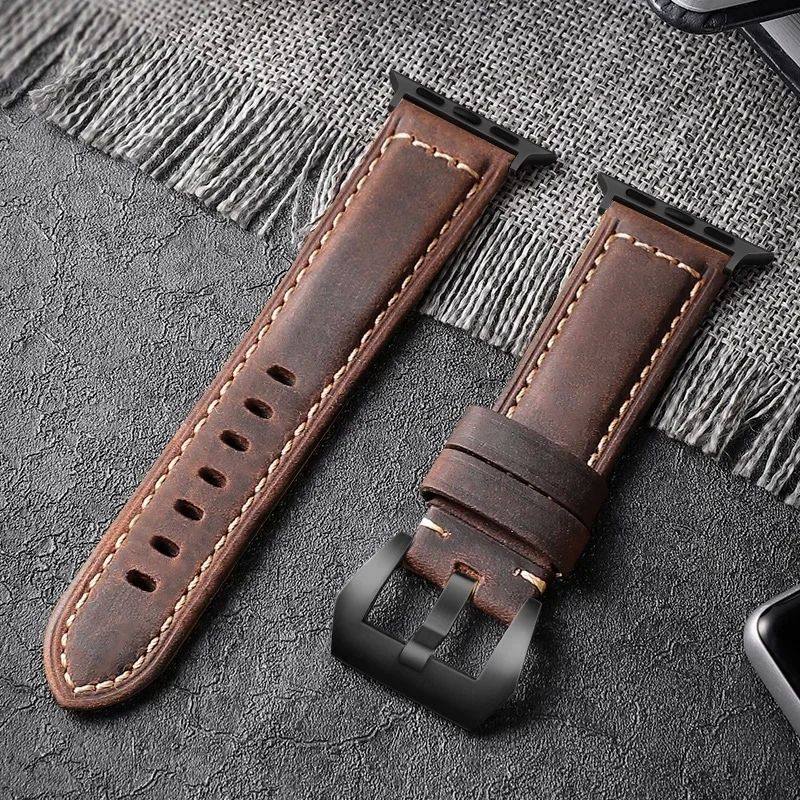 

For Apple Watch Band High Quality Leather Strap Men for Series 9 7 8 6 5 SE Ultra 2 49mm 44mm 40mm Watch Bands 45mm 41mm 38 42mm 42 44 45 46 49mm