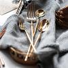 European Rose Gold 304 Stainless Steel Western Cutlery Set: Long Handle Mixing Spoon & Fruit Fork.