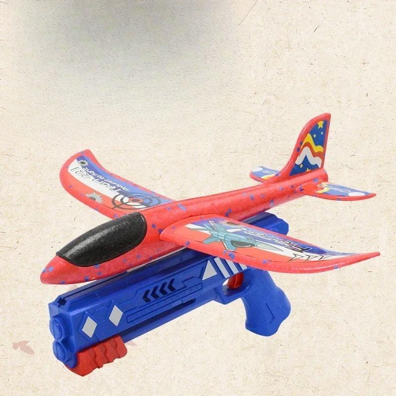 Avião de Espuma para Crianças Lançador de 10M Catapulta Arma de Avião Brinquedo Jogo ao Ar Livre Infantil Modelo de Bolha Tiro Brinquedos de Pista Giratória Presentes