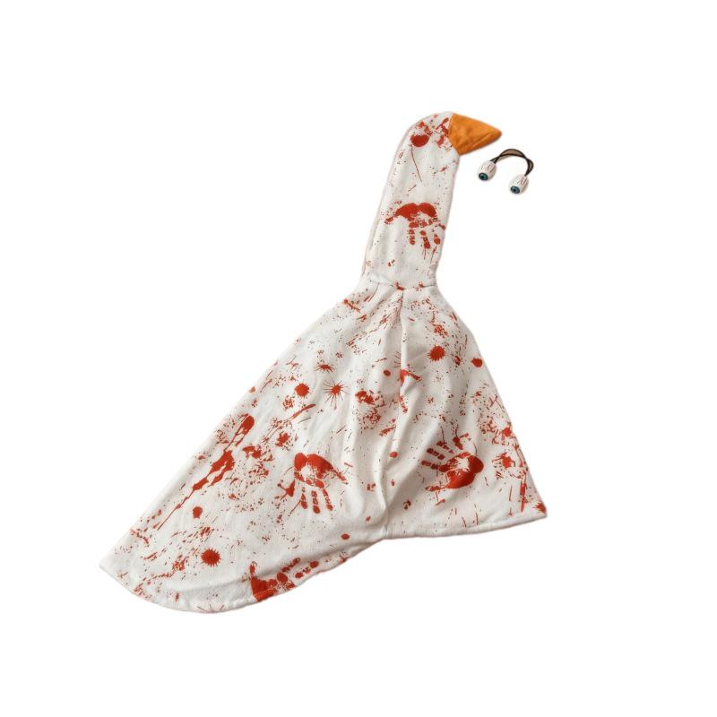 Halloween Bloody Porch Goose Costume with Terror Bloodstains and Handprint Ornaments for Outdoor Lawn and Haunted House