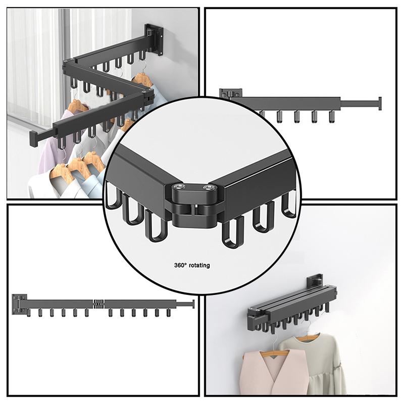 Household Folding Clothes Hanger Aluminum Alloy Wall Mount Retractable Clothes Rack for Indoor Outdoor Space Saving