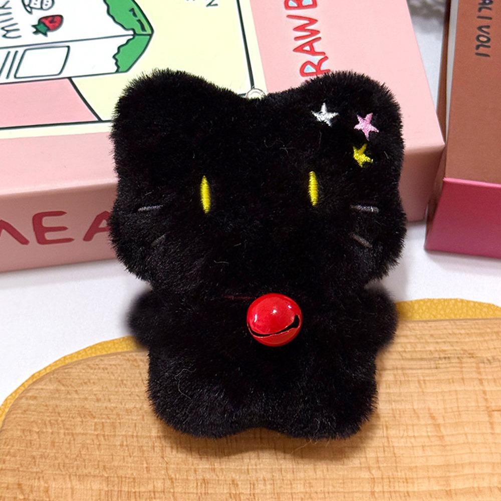 Angel Black Cat Plush Doll Keychain Badminton Car Key Ring Cute Doll Bag Pendant Gifts