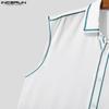 INCERUN Men Lapel Neck Sleeveless Buttons Up Stitching Semi-Sheer Casual Tank Tops