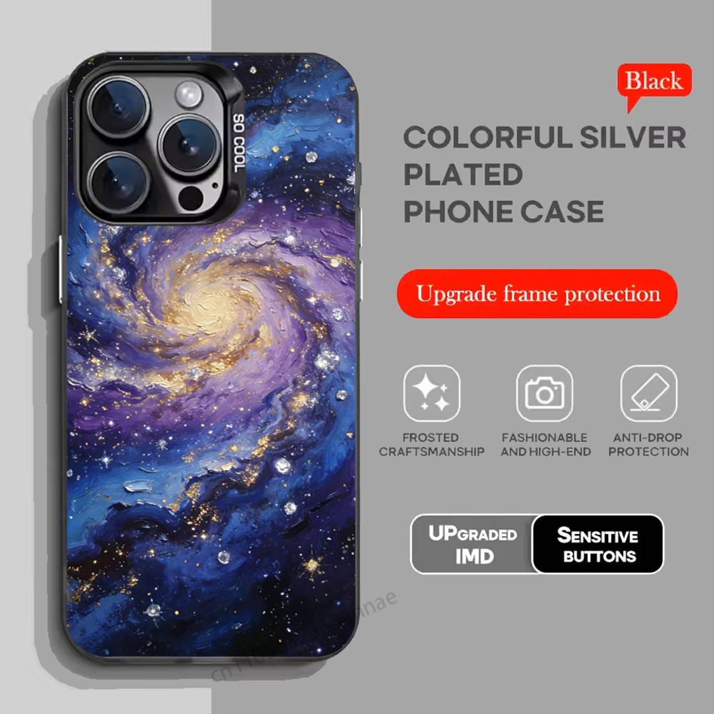Moon Galaxy Universe Phone Case For iPhone 17,16,15,14,13,12,11,Pro,Max,Plus,Mini,X,XS,XR,8,S,SE Soft Black Case