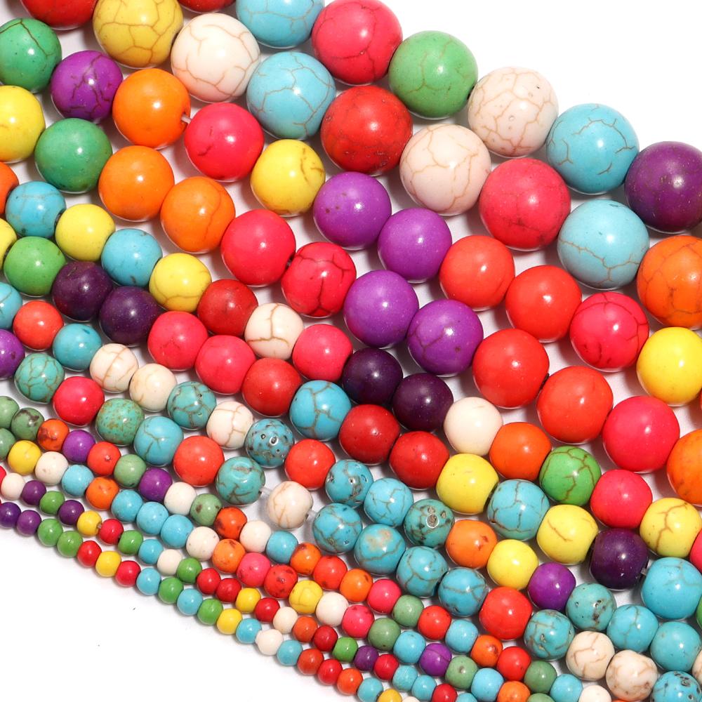 24-140pcs/lot 4 6 8 10 12 14 16mm Natural Stone Beads Colorful Turquoise Beads Round Loose Beads For Jewelry Making DIY Bracelet