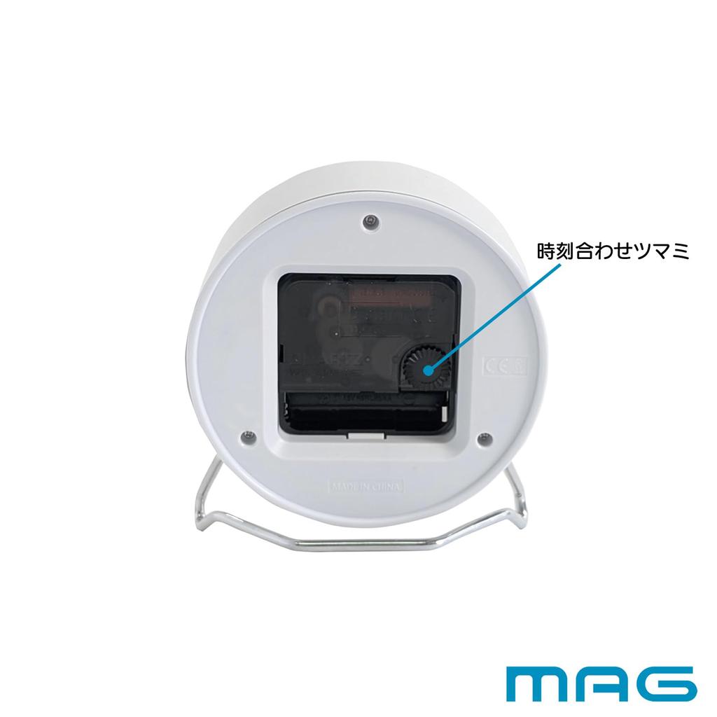 MAG Table Clock, Analog, Silent, Continuous Second Hand, Stand, Cute, Stylish, Simple, Interior Decor, 11.2cm Diameter, White, Cozy Time T-794A WH-Z,