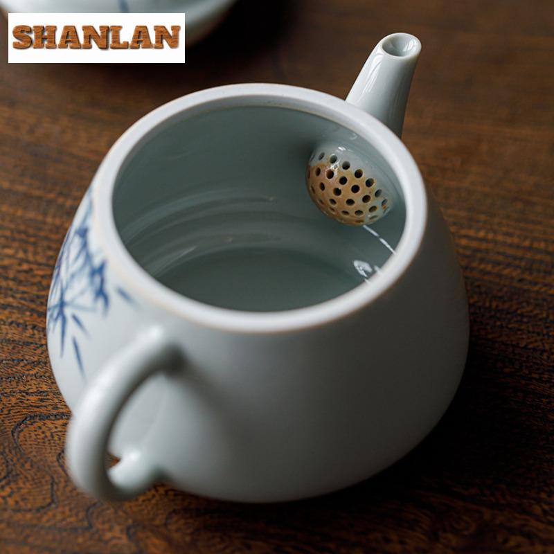 150ml Hand-painted Blue Bamboo Teapot Elegant Tea Infuser Pot Tea Maker Kettle With Ball Hole Tableware Accessories Ornaments