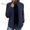Winter Jacket Stand Collar Long Sleeves Pockets Zipper Closure Fluffy Coat Cardigan Women Autumn Solid Color Plush Streetwear