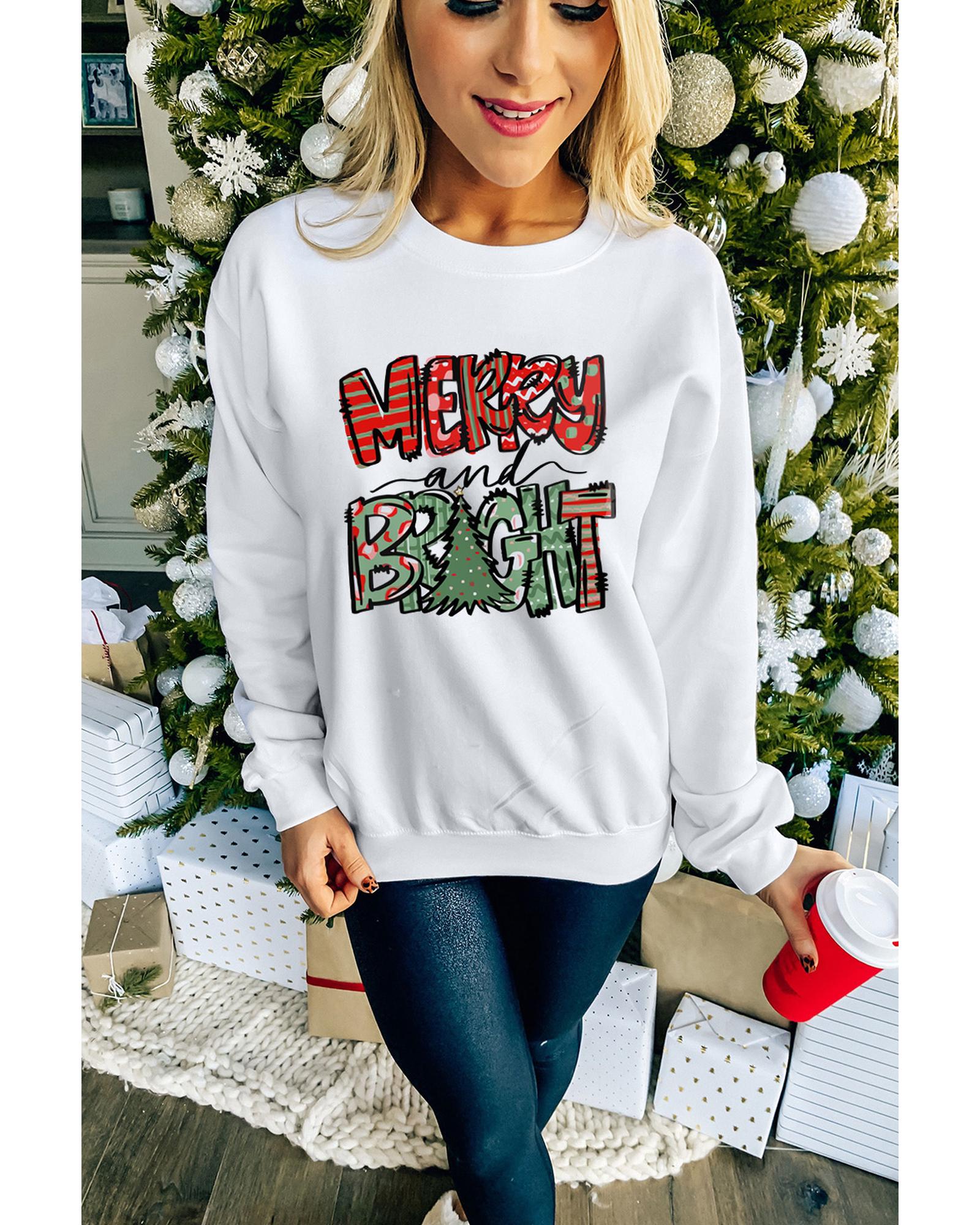

Azura Exchange Christmas Graphic Print Pullover Sweatshirt S білий