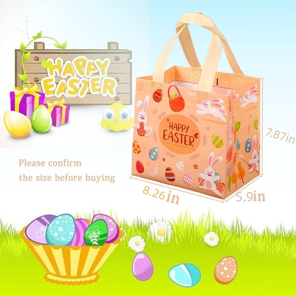 Easter Handle Tote Bags – Reusable Non-Woven Gift Bags For Bunny Egg Hunt Party Favors – 4/6/12 Pack Options (8.26x7.87x5.9")