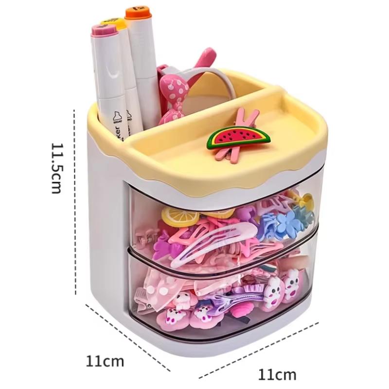 2 Layers Cute Children's Hair Accessories Storage Box Jewelry Organizer Plastic Transparent Hair Ring Display for Dressing Table