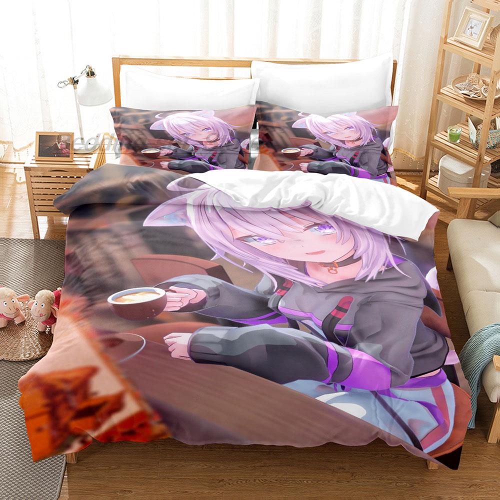 Hololive Neko Mata Okayu Bedding Set Single Twin Full Queen King Size Bed Set Aldult Kid Bedroom Duvetcover Sets 3D Anime