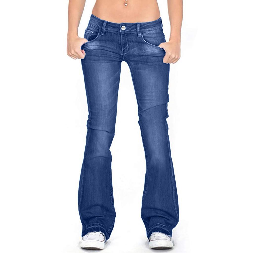 Damskie Klasyczne Jeansy Bootcut z Wysokim Stanem Elastyczne Dżinsowe Spodnie na Co Dzień