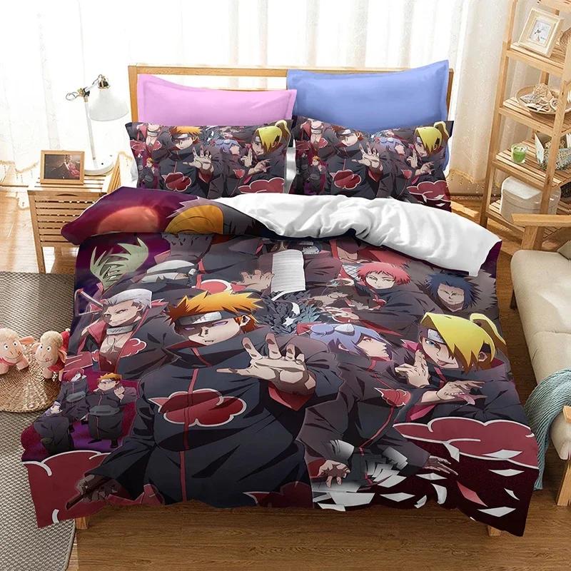 Anime Naruto Bedding Set Double Duvet Cover Comforter Akatsuki Itachi Sasuke Kakashi Sheet Bedspread Birthday Christmas Gift