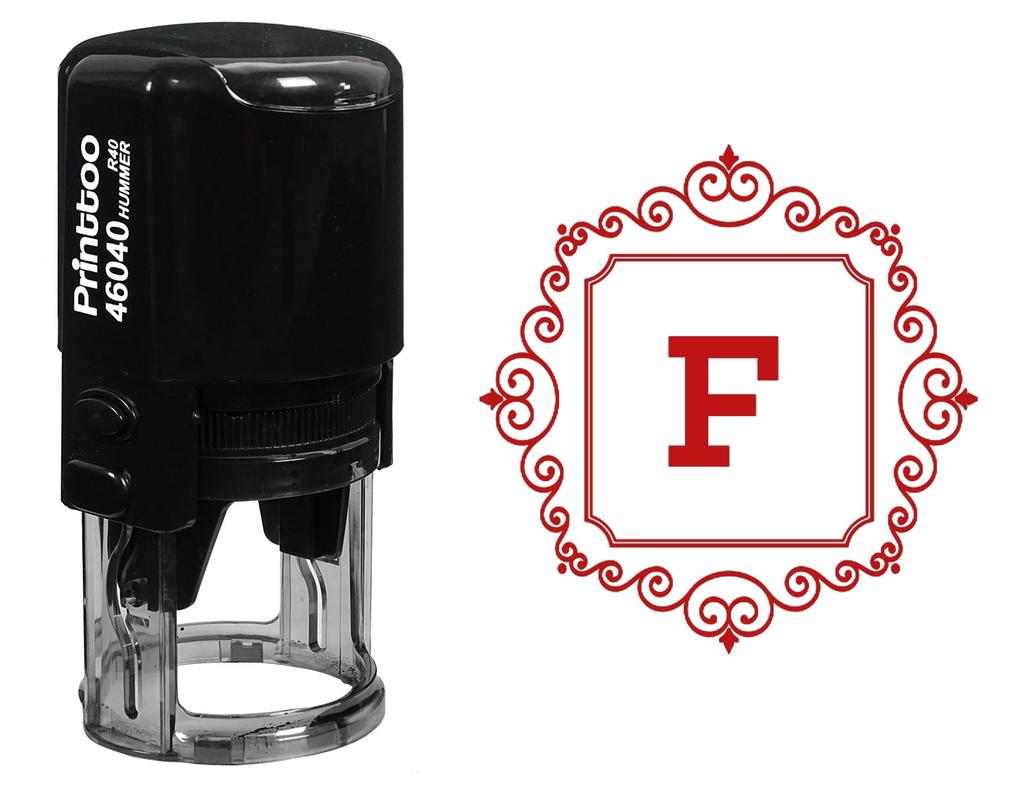 Printtoo Swirl Border Square F Alphabet Monogram Initial Self Inking Rubber Stamp R-40 Office