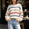 European And American Autumn And Winter Sweaters Women'S Fashion Color Matching Knitted Loose And Versatile Pullover Top Women