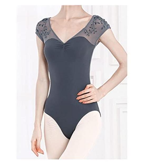 ProDance Variation Ballet Leotard with PLT006LD Gray with Size Embroidery, Adult, (Light V-Shape, M)
