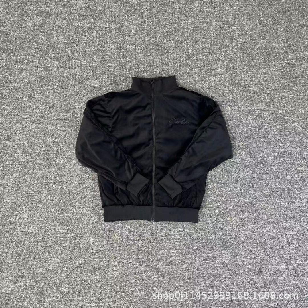 Унисекс вышитая бархатная куртка с воротником-стойкой на молнии 2025 XL