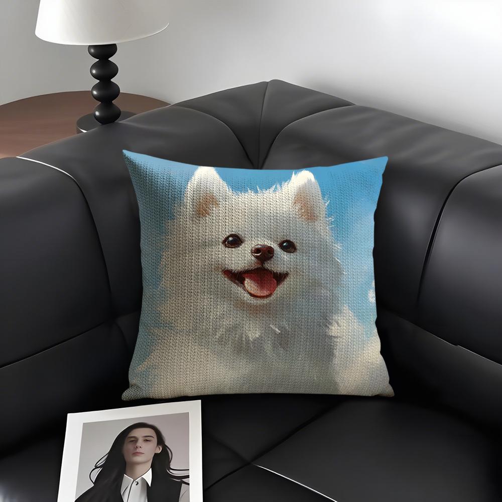 Dog Cute Cushion Cover Natural Linen Organic Fabric Double-Sided Printing Sofa Home Decor Gift Pillow Case