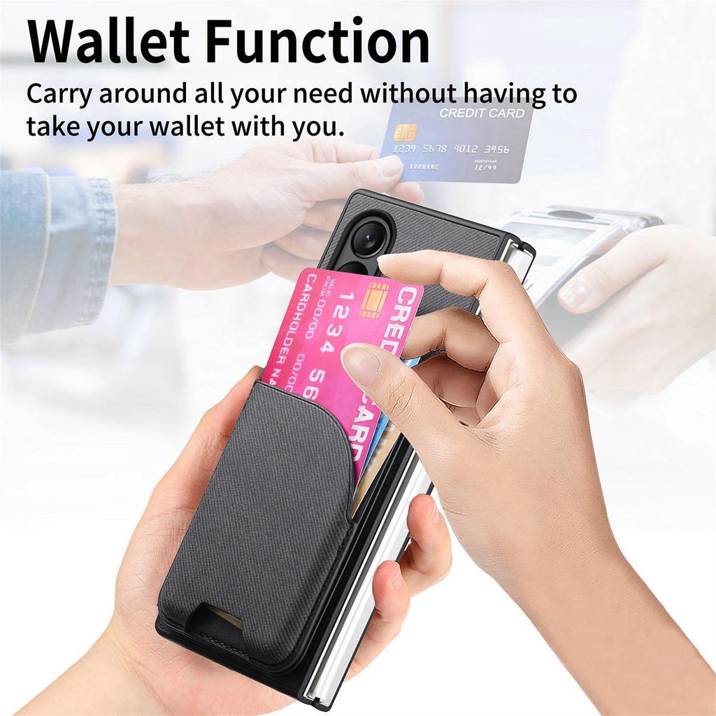 For Oppo Find N5 5G Magnetic Case Kickstand Denim Texture Leather Back Cover with Detachable Card Bag
