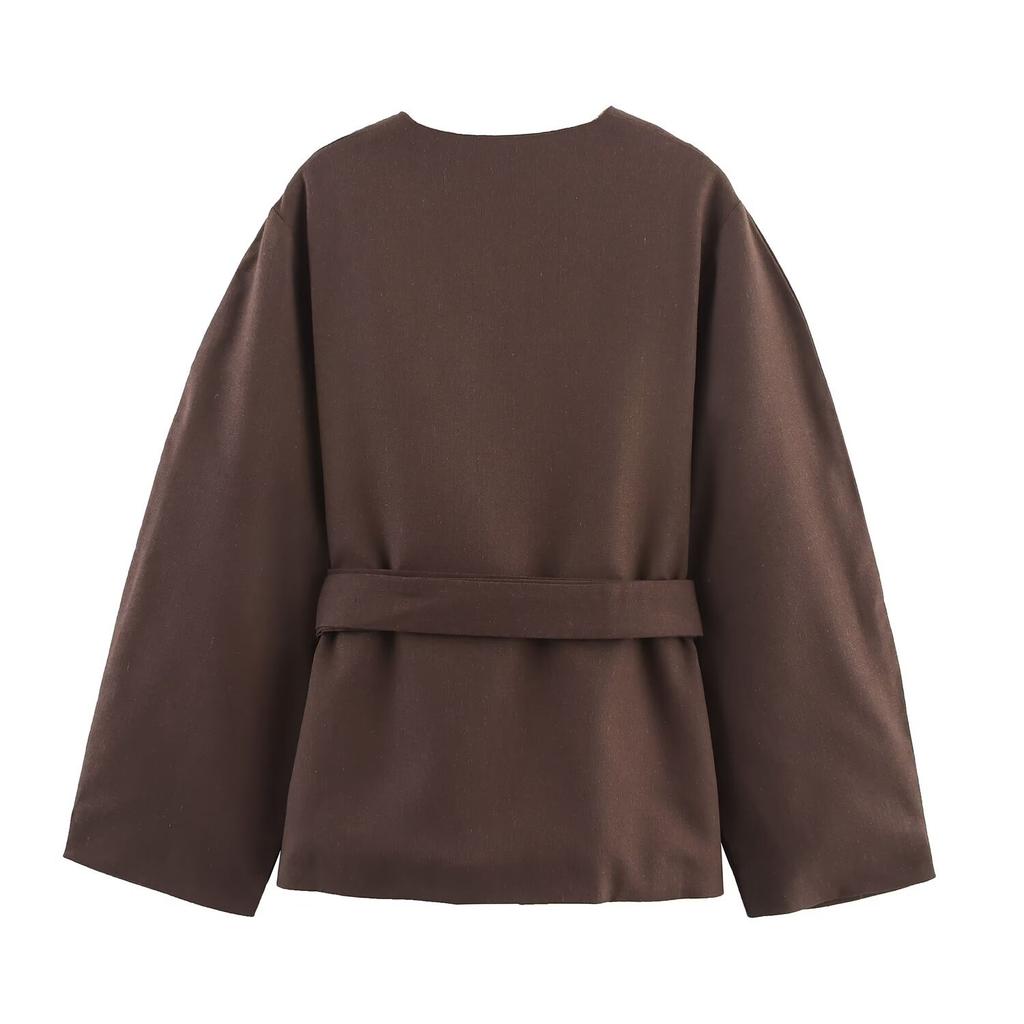 European and American Cross-border Women's Clothing Wholesale Women's Linen Belt Kimono Outerwear Linen Balloon Pants Set
