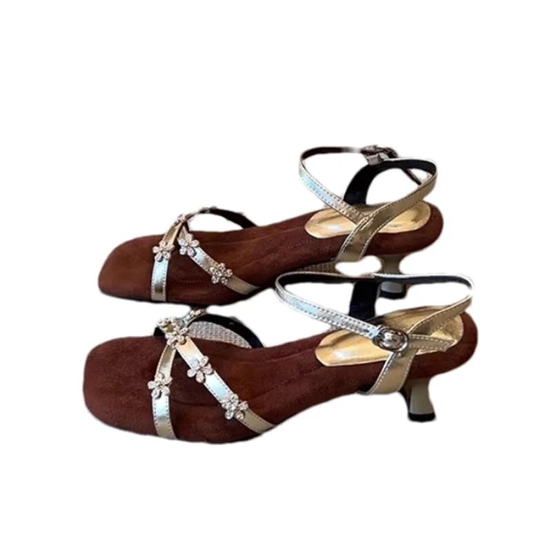 Fashion High Heels Women's Sandals Flower Elegant Dress Shoes Summer 2025 Luxury Woman Slippers New Brand Pumps Sexy Sandalias De Mujer