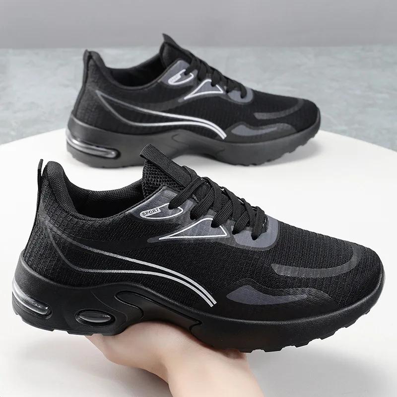 Fashion New men's shoes, summer sports running shoes, lace up air cushion sports shoes, knitted mesh comfortable men's shoes