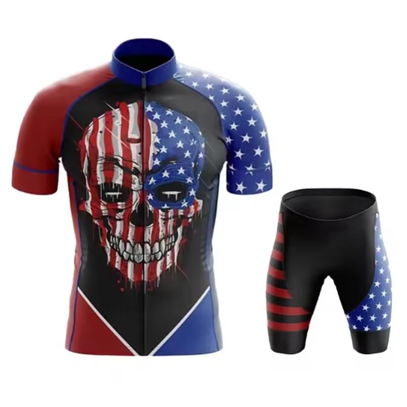Team Cycling Jersey Set Short Sleeve Cartoon Bicycle Clothing Men Black MTB Maillot Ciclismo Bike Racing Bib Shorts Set