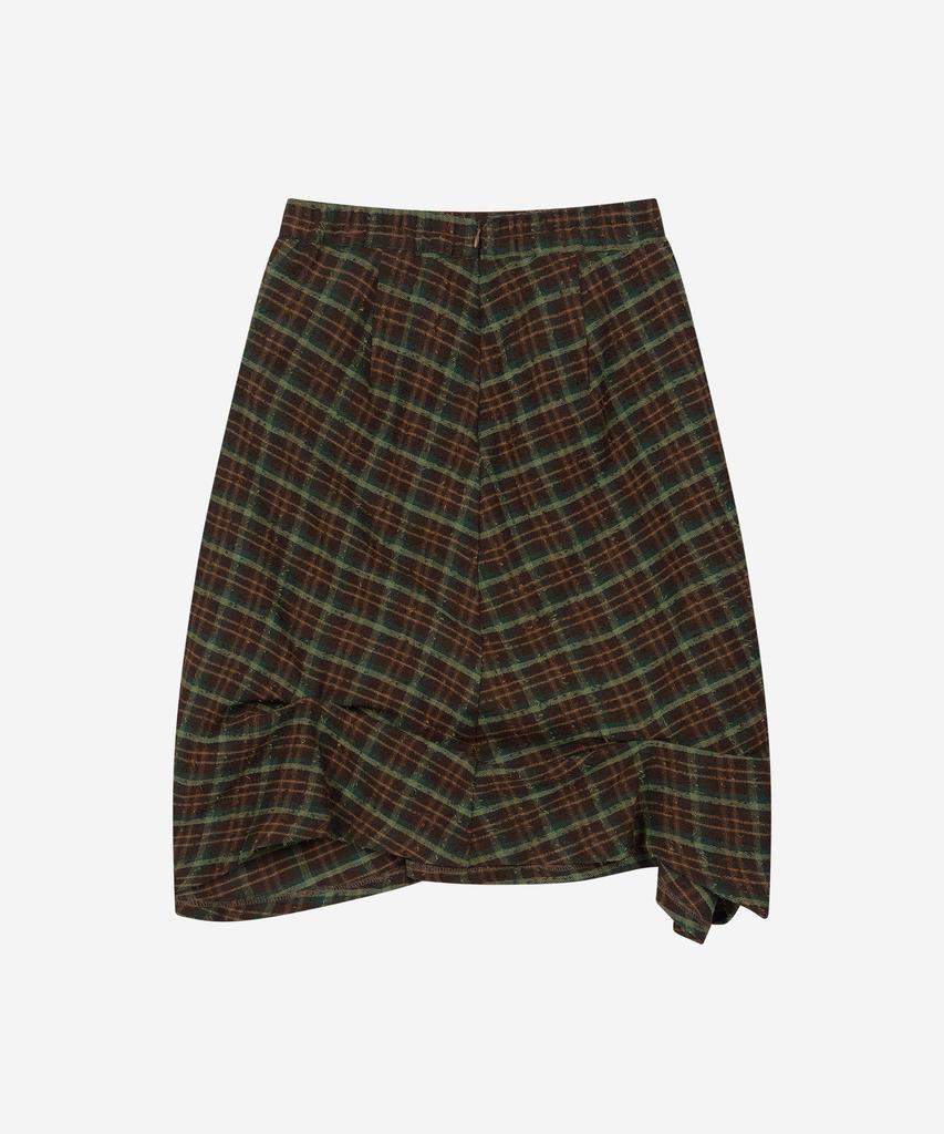 Hateuigseupeulloleo Drape Pinched Check Midi Skirt (Forest Brown)