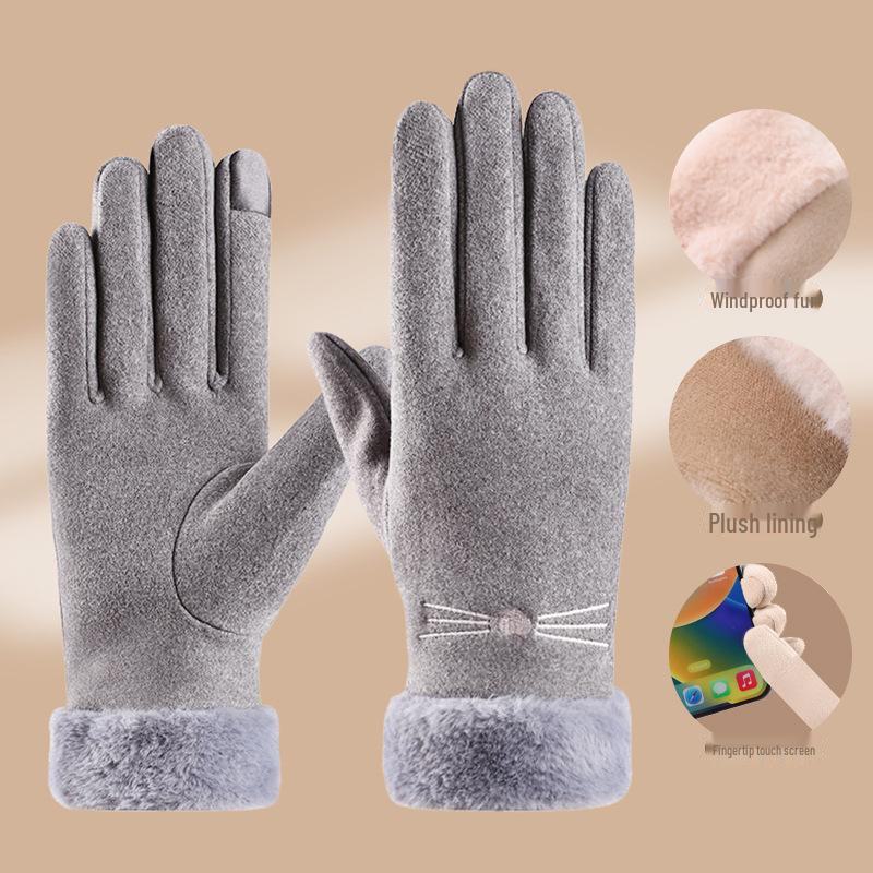 Women's Winter Touchscreen Velvet Gloves - Windproof, Fur-Lined, Ideal for Outdoor Activities and Cycling.