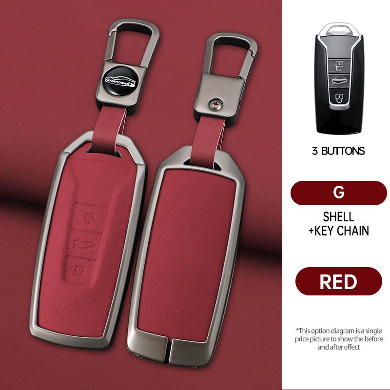 Styling Mouldings Leather Car Remote Key Case Fob Cover Holder Shell Bag For VW Volkswagen Touareg 2019 2020 2021 2022 Auto Keyc