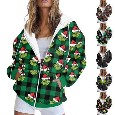 Damen Mode Lässig Bedrucktes Sweatshirt Herbst Und Winter Langarm Tasche Strickjacke Jacke Reißverschluss Hoodie Mantel