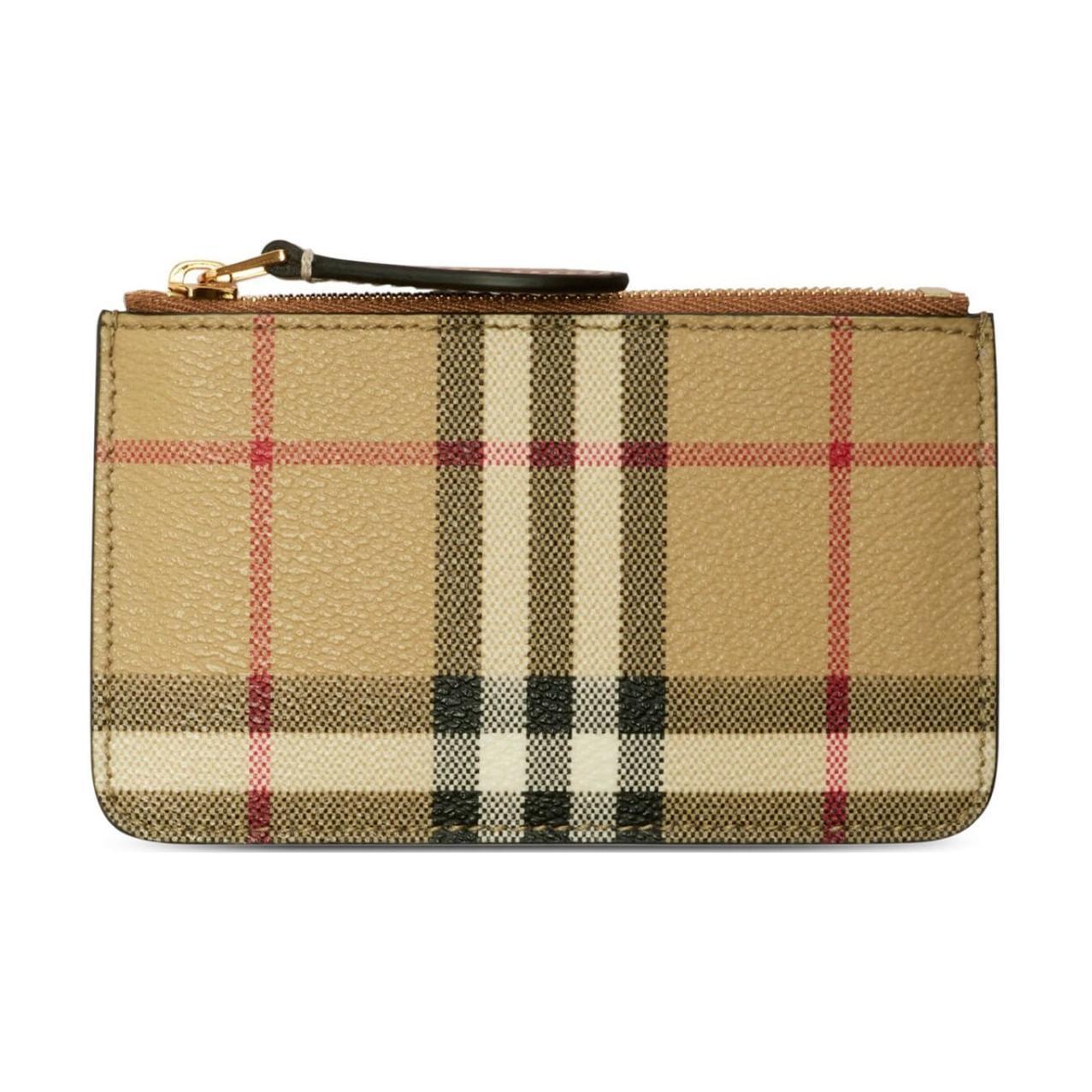 Burberry Check Vintage Checkered Pattern Zipper Closure Calfskin Coin Purse Wallet Female Beige Basic+Dust Bag бежевый