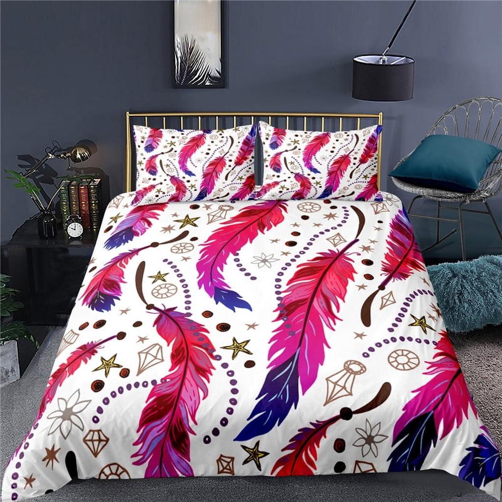 Feather Duvet Cover Sets for Kids Teens Queen Lightweight Quilt Covers Fluffy Dreamy Pattern Bedding Sets Bedroom Decor No Quilt